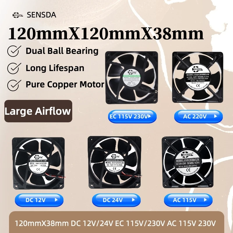 

SXDOOL 120mm X 38mm AC 110V 220V EC 115V 230V DC 12V 24V Cabinets Server Inverter Case Axial Cooling Fan Dual Ball Bearing