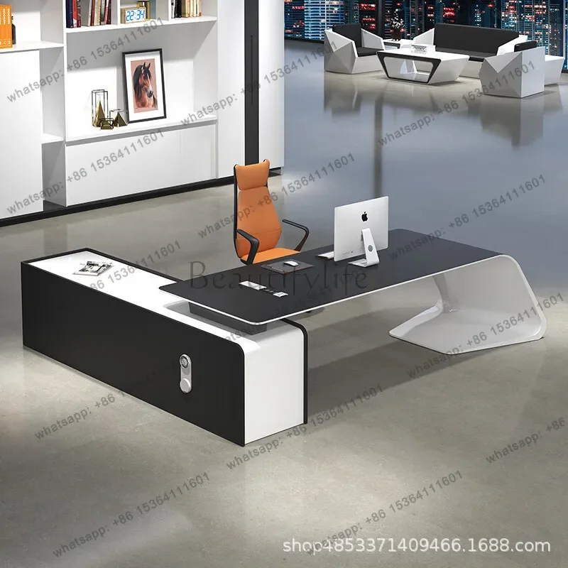 D36Simple and modern boss table white paint light luxury fashion office table and chair combination creativity