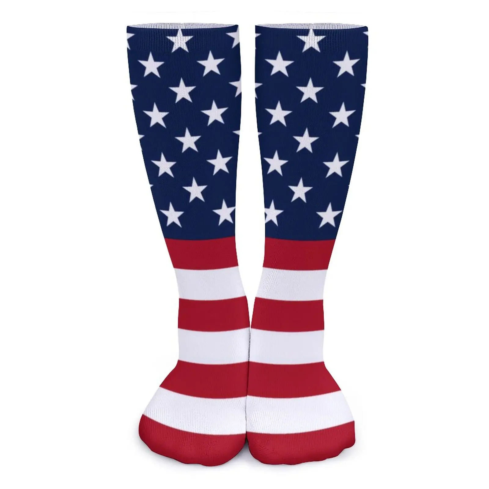 Red And White Striped Stockings Stars Spangled USA Flag Graphic Gothic Socks Autumn Non Slip Socks Women Outdoor Medium Socks