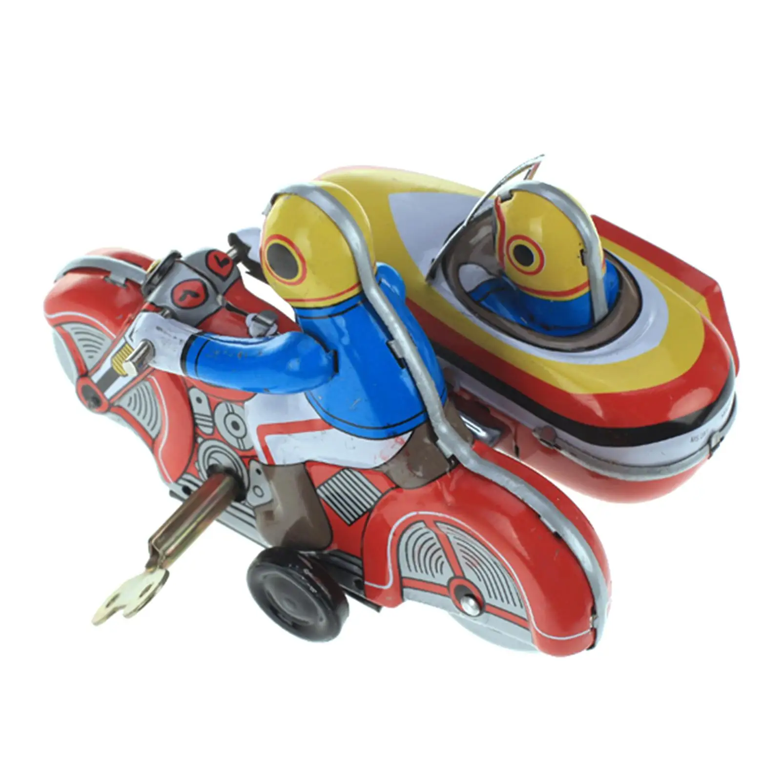 Functional Motorcycle Toy Clock with Side Car Iron Wind Up Model for Children and Collector Gift