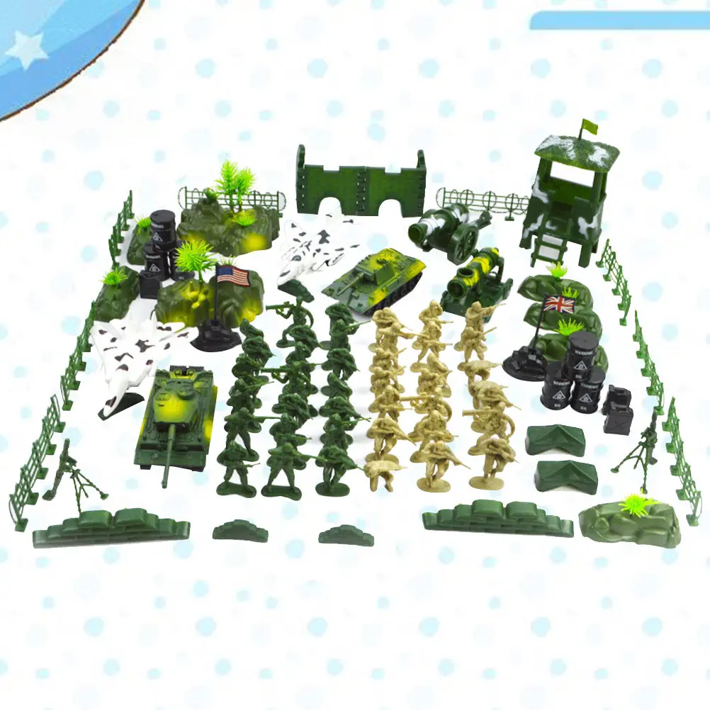 

90Pcs Military Scene Simulation Set Imaginative Play for Kids Including Tank Plane Soldier Guardrail