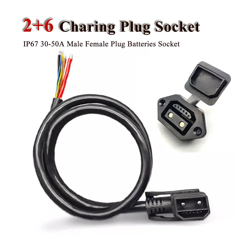 Scooter 2+6 Battery Connector Wire Socket 8Pin Electric Vehicle Charging Port Cable IP67 30-50A E-bike Male Female Plug Socket