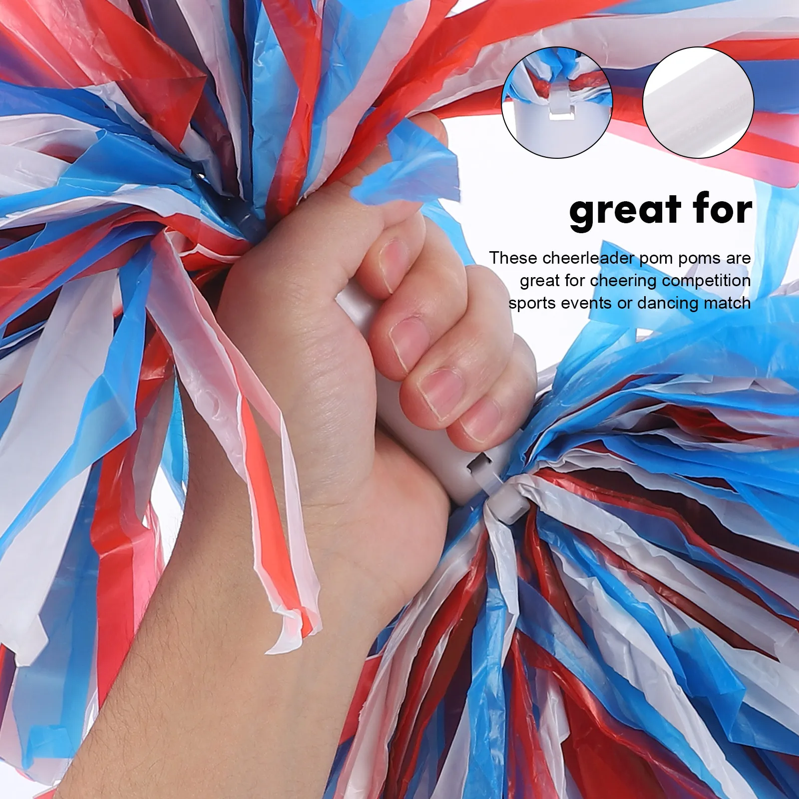 

2pcs Cheerleader Pom Poms Reusable Durable Bright Metallic Portable Cheerleading Props For Performance Outdoor