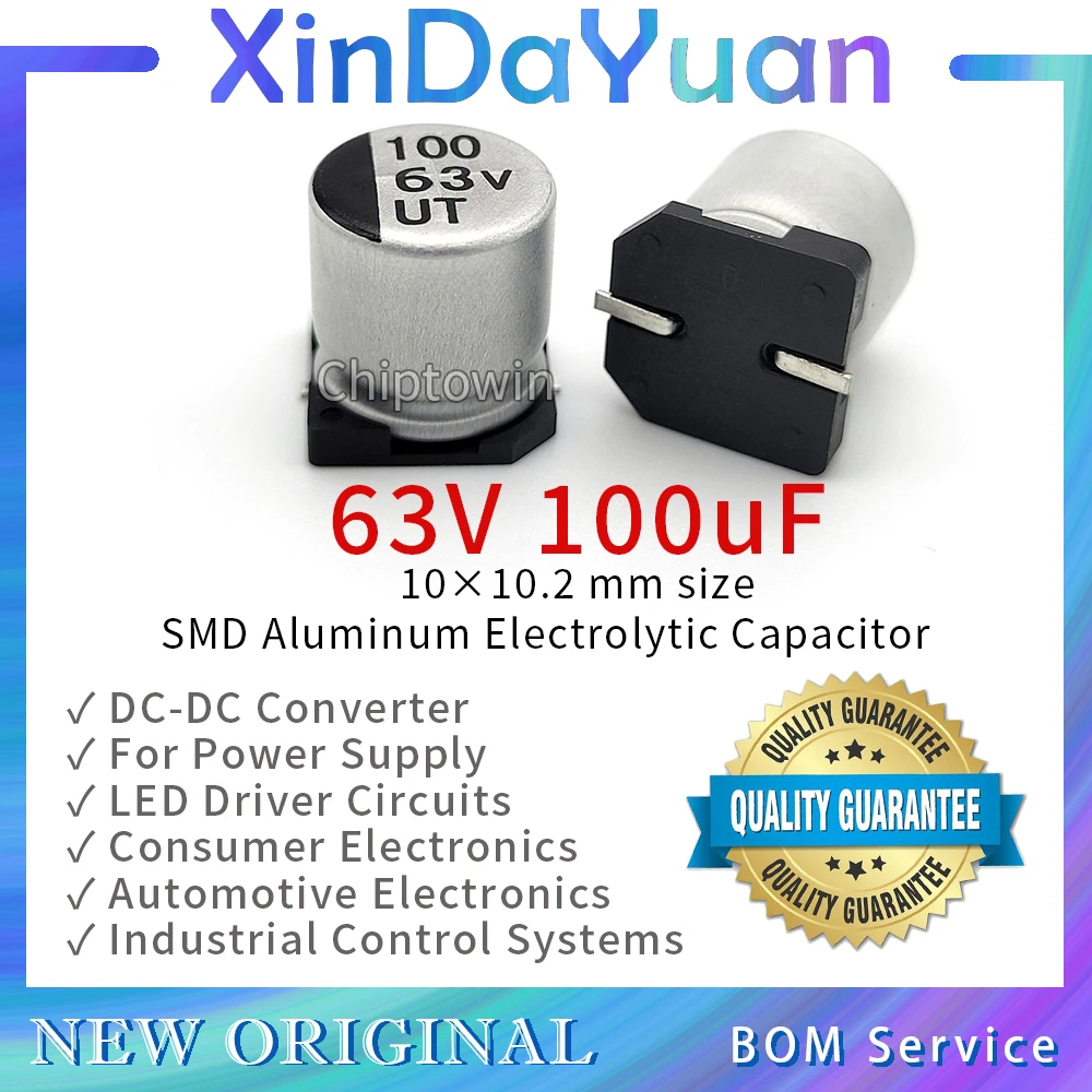 

50pcs 63V 100uF 10×10.2mm SMD Aluminum Electrolytic Capacitor Low ESR