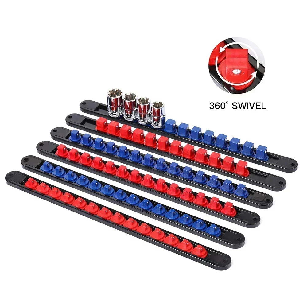 360° Swivel ABS Socket Organizer 1/4Inch 3/8Inch 1/2Inch Premium Quality Socket Clip Rail Holder socket organizer tools Blue&Red