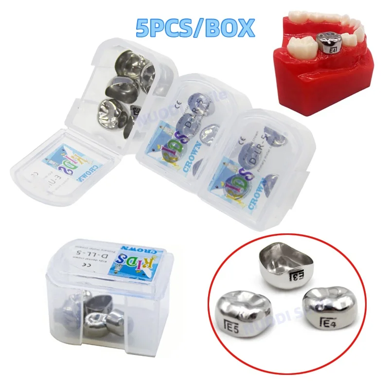 5Pcs/Box Stainless Steel Dental Kids Primary Molar Crown Metal Preformed Teeth Crowns 1st 2nd Molar Temporary Crowns for Kids