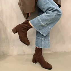 Vintage Women Slim Ankle Boots Fashion Elegant Square Toe Shoes Autumn High Heel Women's Short Booties