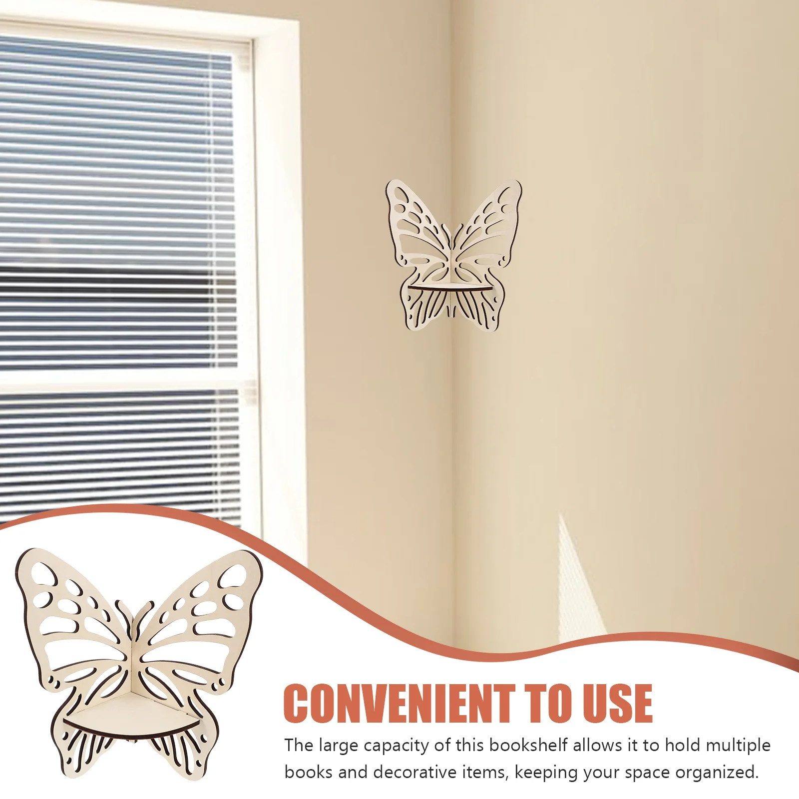 

Wooden Butterfly Corner Bookshelf Large Capacity Wall Mounted Shelf For Living Room Bedroom Study Decorative Storage Rack