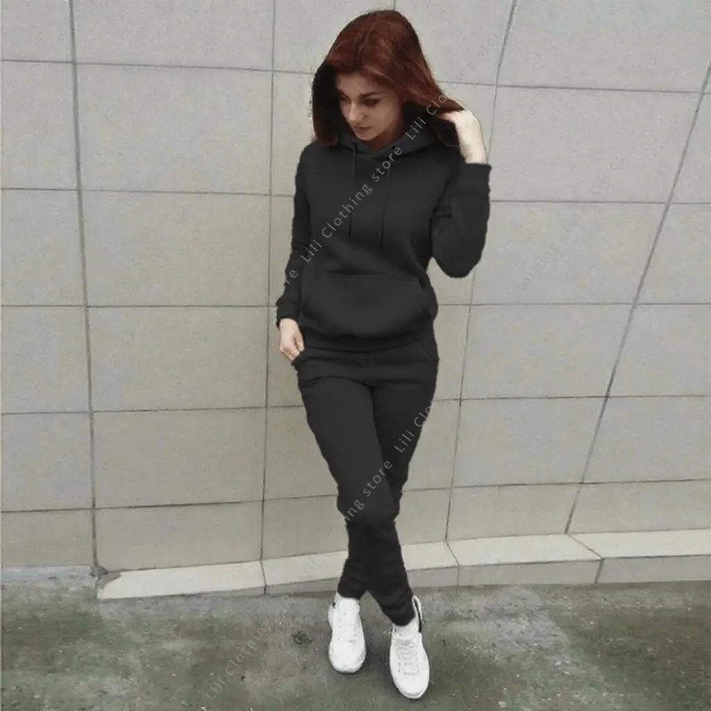 

2026 New Women Hoodie Pants Sets Autumn Winter 2-Piece Outfits Oversized Basic Blank Sweatshirt Sweatpant Loose Women Tracksuit