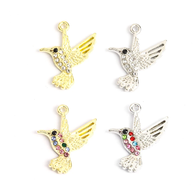 10pcs Cute Hummingbird Charms Crystal Rhinestone Lovely Birds Pendants Fashion Accessories for Jewelry Making Bracelets Necklace