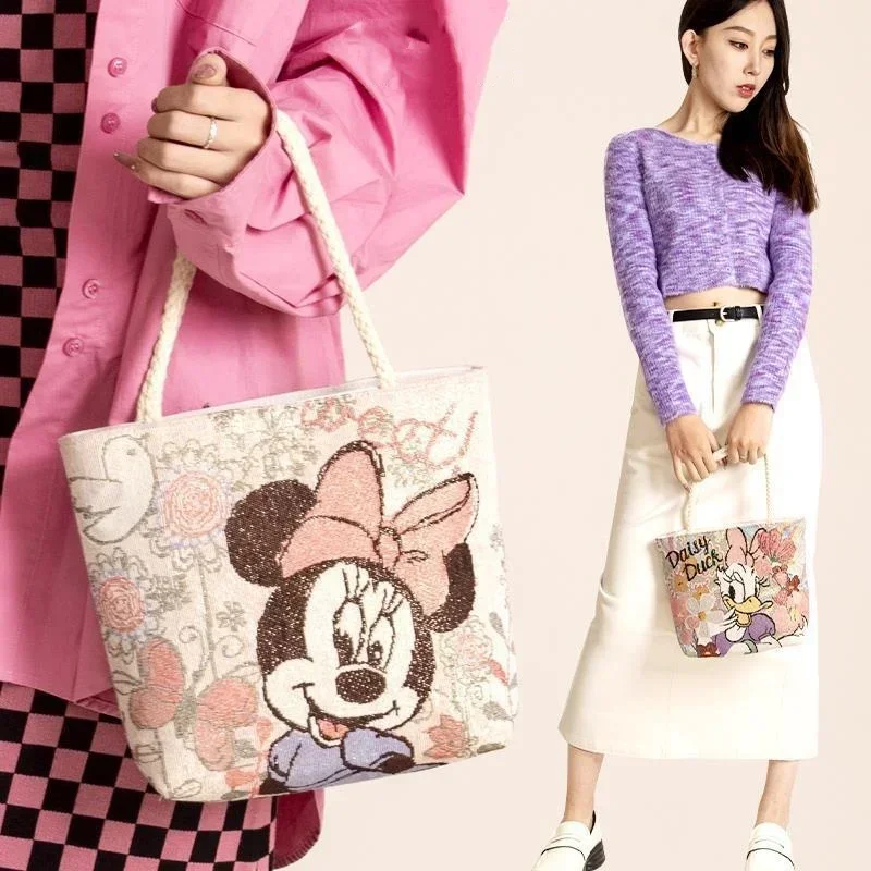 Disney-Bolsa de um ombro com zíper, Minnie Mouse, pato Margarida, retro, pastoral, estilo princesa, elegante, bolsa versátil, presente