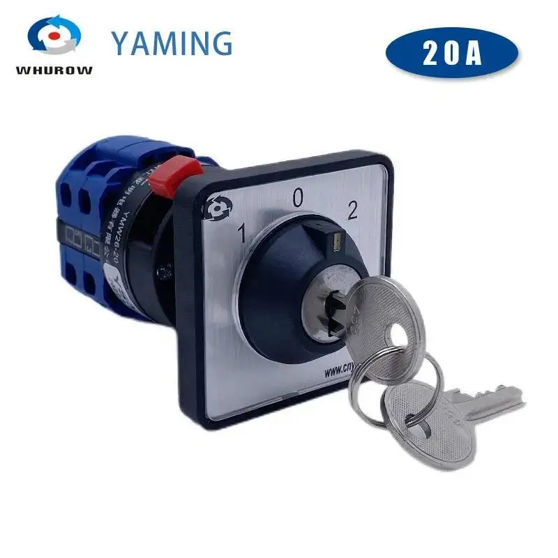 Lw26 Drie Positie 20a Twee Polen Universele Wisselnokkenschakelaar Met Vergrendelingssleutel 22Mm Gat Eenvoudige Installatie YMW26-20YS3/2s1