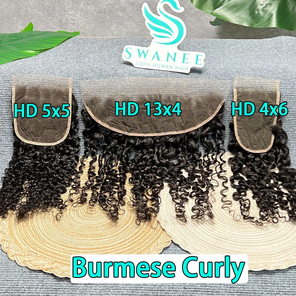 Burmese Curly 13x4 HD Lace Frontal 6x4 5x5 Real HD Lace Closure With Baby 100% Remy Human Hair Curly Wave Lace Closure Hair