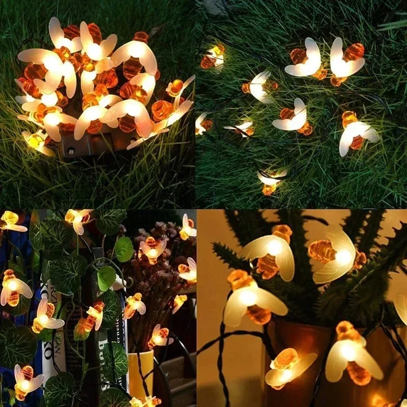 태양 LED 귀여운 꿀벌 꽃줄 빛 야외 정원 크리스마스 휴일 태양 화환 웨딩 파티 발코니 장식