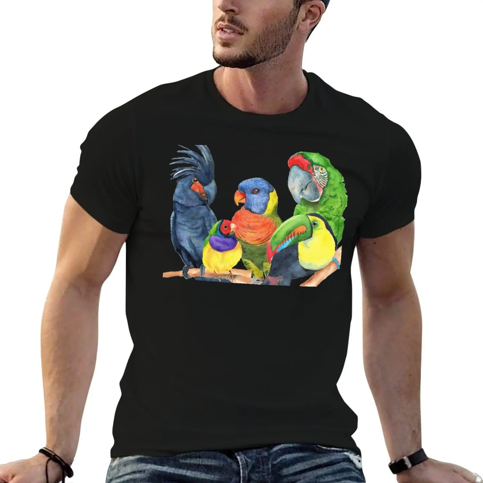 

T-Shirt for lory, toucan t watercolor t shirt man finch parrots men macaw shirts bird casual cockatoo, man