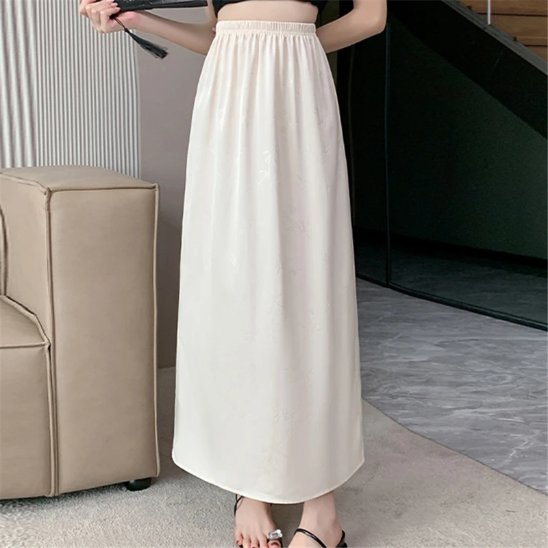 

Seoulish Jacquard Satin Skirts for Women 2024 Summer Spring New High Waist A-line Office Lady Mid Length Pleated Skirt Female