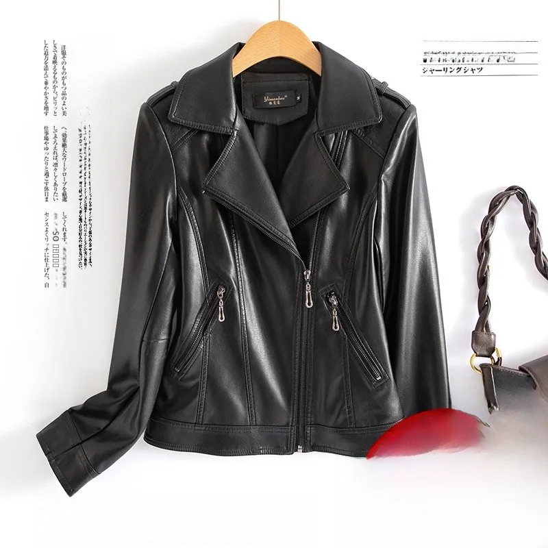  Ning Genuine Leather Jaet Women's ort Sle 2025 Spring Autumn New eepskin Slimming Motorcycle Outerwear