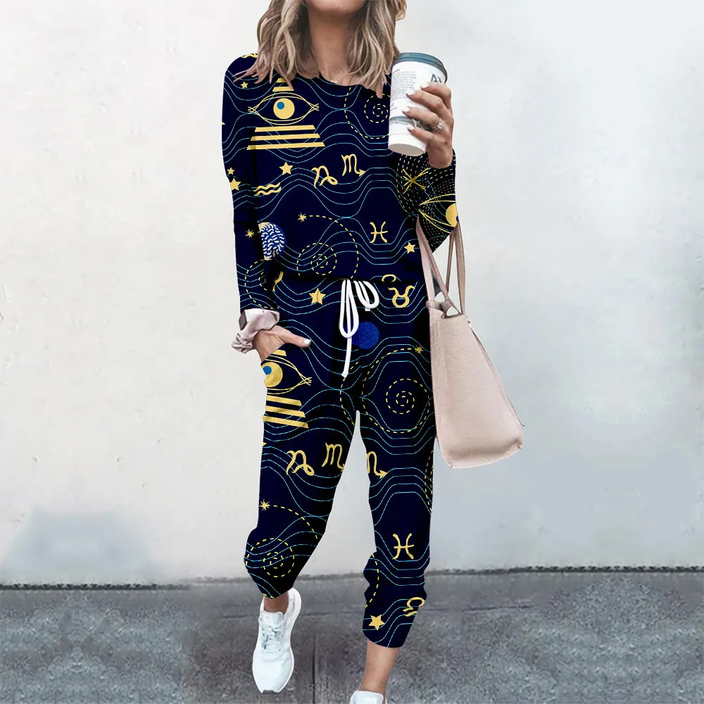 

Autumn Long Sleeve Tracksuits Sets Sweatshirts 2 Pieces Sets Spring Women Starry Sky Print Pullover Tops Pants Suits