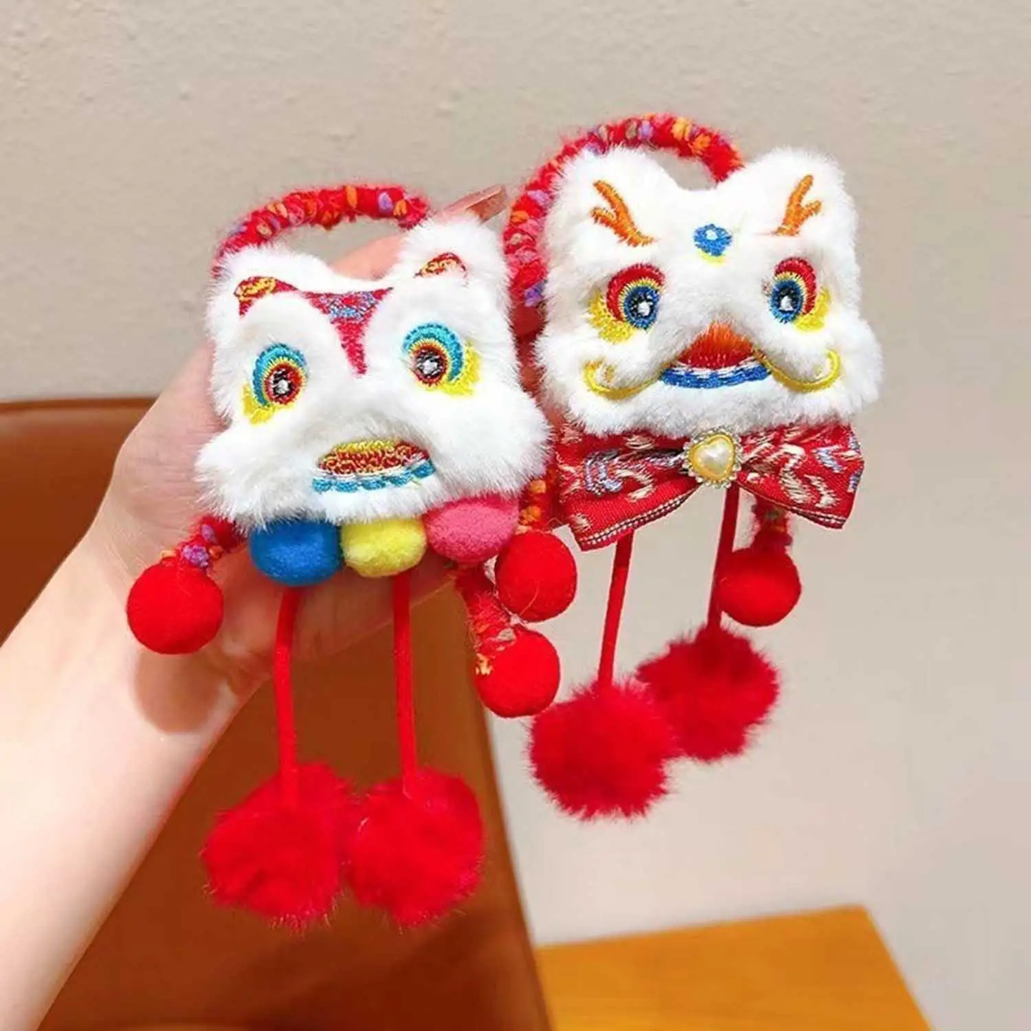 Chinese Style Plush Lion Hair Scrunchies Embroidery Hair Tie Headband Thick High Elastic Cute Cartoon Hair Rope Hair Accessories