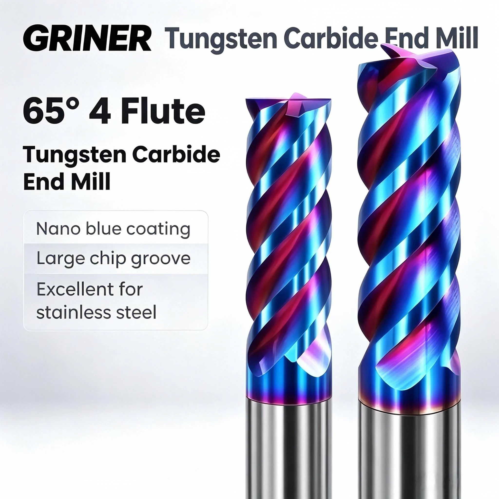 65° Helix 4 Flute Carbide End Mill Coated Tungsten Steel Milling Bit CNC Cutting Tool For Stainless Steel Custom Non-standard Si