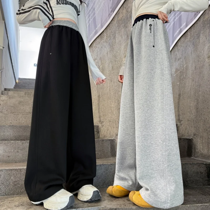 Spring Autumn Kids Girls Sporty Sweatpant Pure Cotton Junior Girl Sports Track Pants Loose Elastic Waist School Child Trousers