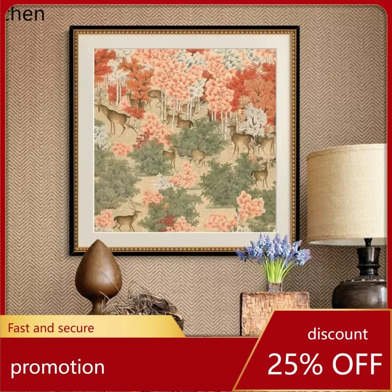 YFY new chinoiserie chinese style entrance decorative painting french living room dining room hanging bedroom bedside mural