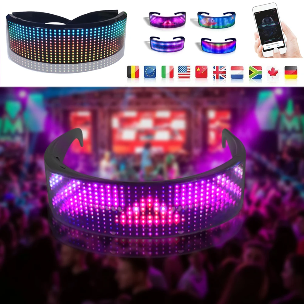 LED Eyewear DIY RGB Luminous Glasses Prop Party Bar Festival Performance Electronic Bluetooth App Control Display Screen Glasses