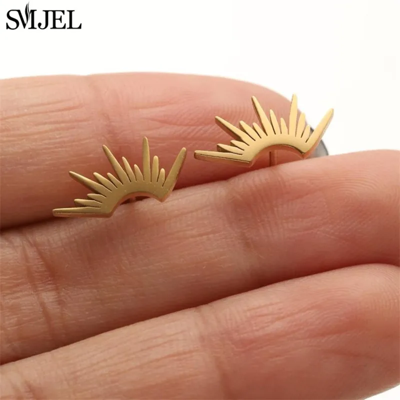 2026 New Stainless Steel Earrings Sun Totem Fashion Stud Earrings Mini Irregular Fan Shaped Earing Trendy Jewelry Oorbellen