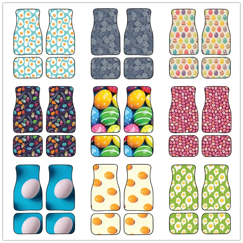 Blue Fried Eggs Pattern Print Car Floor Mat Carpet Anti-Slip Rubber Mat Pack of 4 Auto Accessiores for Car SUV Van