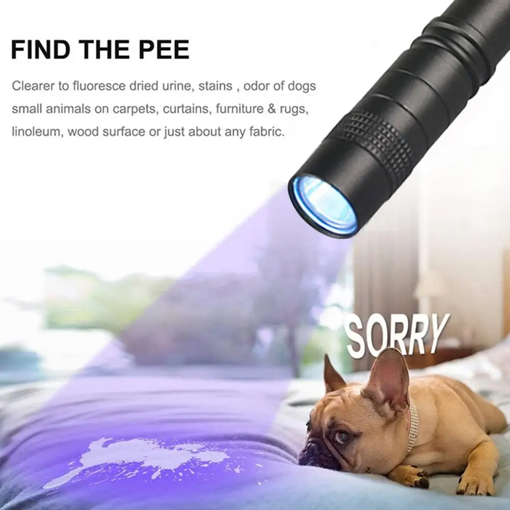 

1pc 3W Mini UV Flashlight 365nm Ultraviolet Blacklight Torch Pet Urine Detector Waterproof Currency Checking Torch