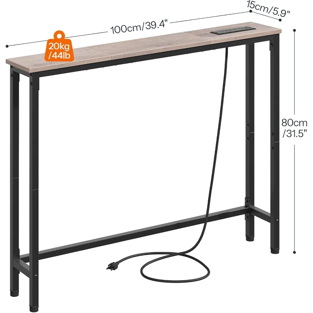 طاولة كونسول رفيعة 39.4 مع منافذ، وطاولة جانبية للأريكة موفرة للمساحة 5.9، وأثاث مدمج للمدخل