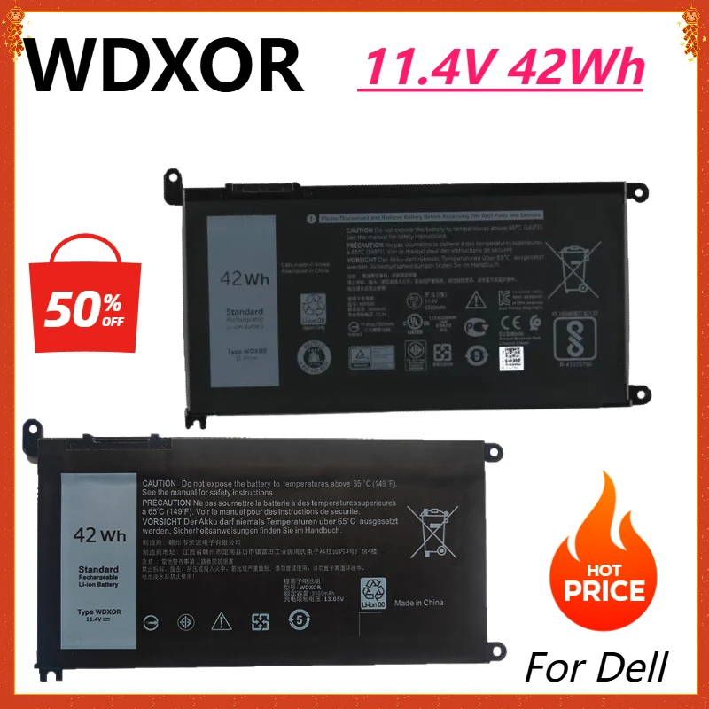 

WDX0R Laptop Battery for Dell Vostro 5468 5471 5568 Inspiron 13 5368 5378 5379 7368 5770 7472 7460 5570 5579 5567 11.4V 42Wh