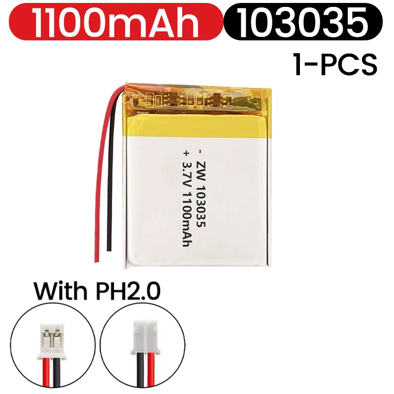 103035 3.7V 1100mAh Battery Lipo Polymer Lithium Ion Rechargeable Batteries +PCB Protection Board  PH2.0 XH2.54 Optional interfa view 2