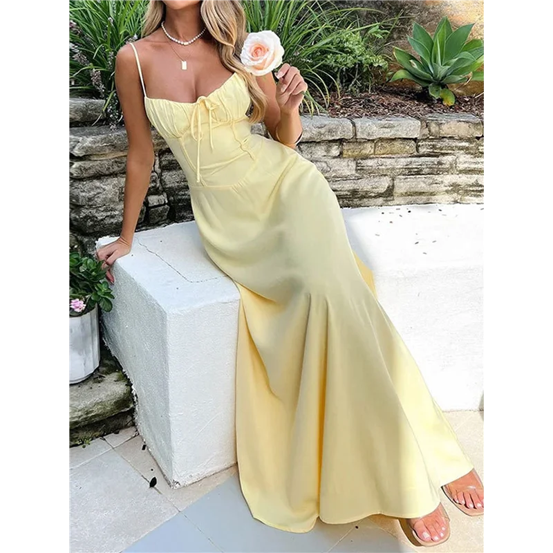 ASDS-Boho 流れるようなスリットレースアップドレス女性の外出 A ラインカジュアルサンドレス