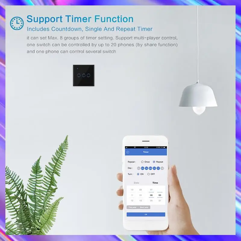 A98Z Wifi interruptor de luz de pared inteligente 10A Panel táctil de vidrio Interuptor inalámbrico Control remoto inalámbrico