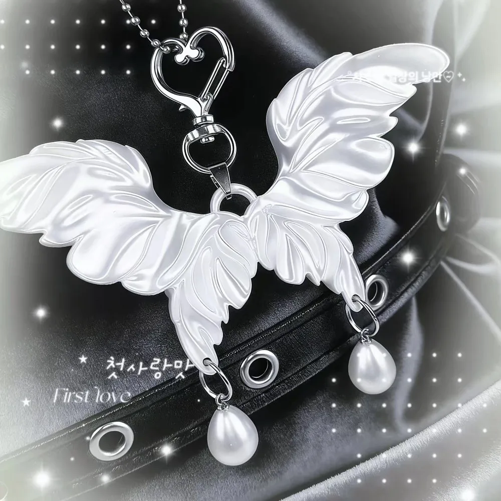 Resin Imitation Pearl Bag Charm Butterfly Shape Trendy Style Keychain Pendant Tassel Design Butterfly Keychain For Backpack