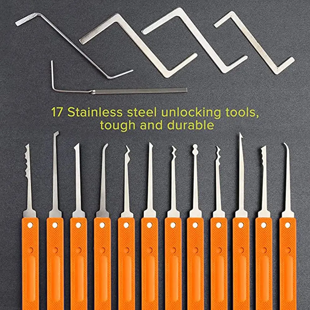 Lock Pick Kit 17 Pieces Lock Pick Set With Zipper Case for Locksmith Picking Tool for Beginner Locksmith Extractor Tool