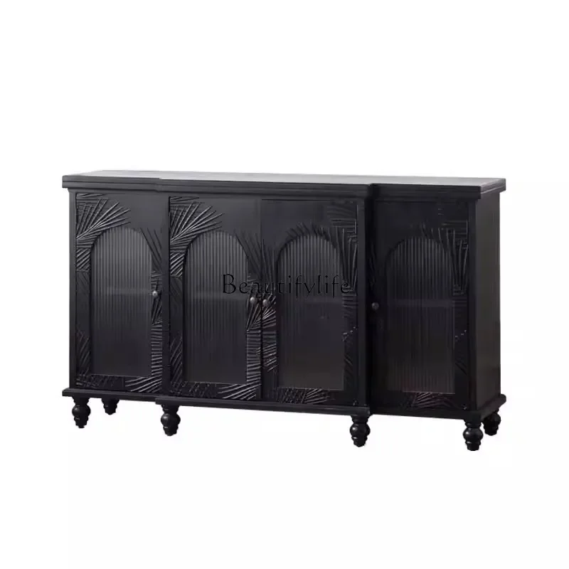 

ls 51French retro bedroom wall tea cabinet Changhong glass decorative solid wood dining side cabinet