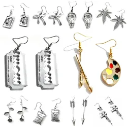 Retro Earrings For Women Fashion Punk Handcuffs Blade Gun Drop Earring Simple Cool Cute Jewelry Handmade Girls Gift Banknote