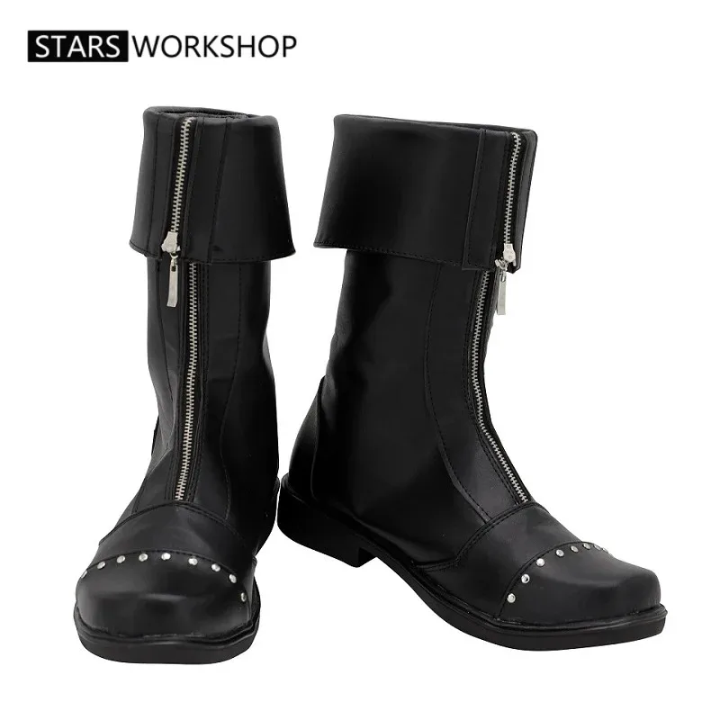 

Обувь для косплея Game Final Fantasy VII Cloud Strife, черные кожаные ботинки с двойной молнией для Хэллоуина, Рождества, индивидуальный заказ