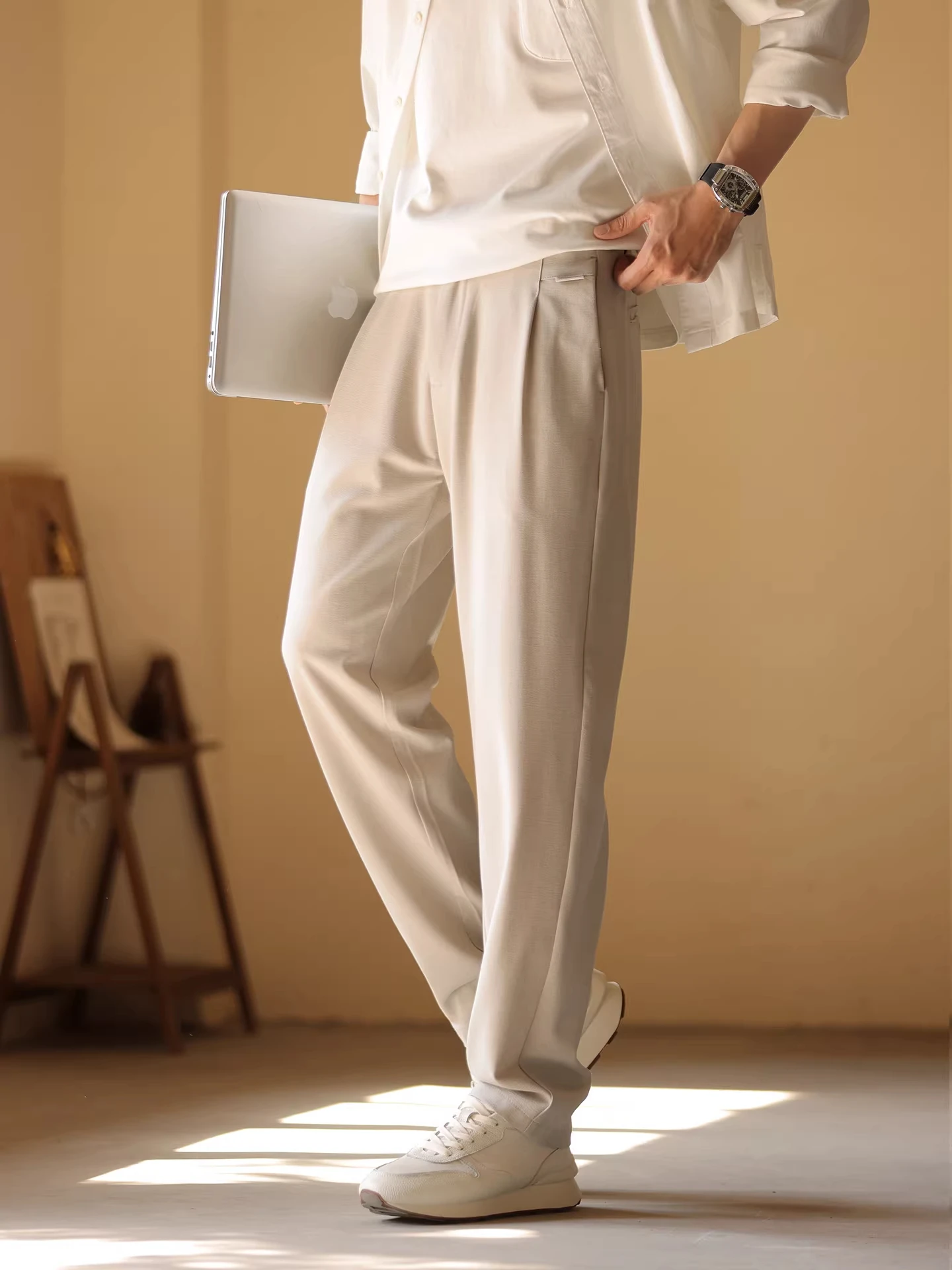 

Loose Fit Casual Pants for Men Modal Wool Elastic Straight Leg Long Trousers Comfortable Spring Autumn New Sle Knitted Work...