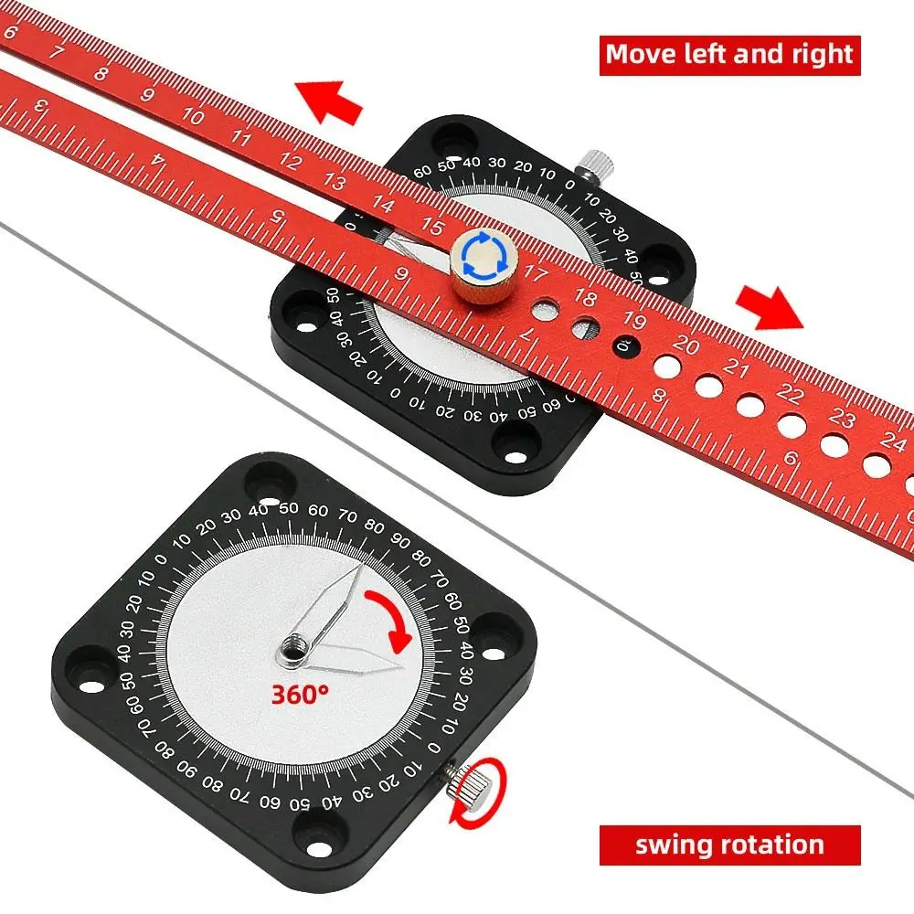 T-type Woodworking Scriber Aluminum Adjustable Compass Angle Scoring Ruler 360° Angle Multi functional DIY Measuring Tools