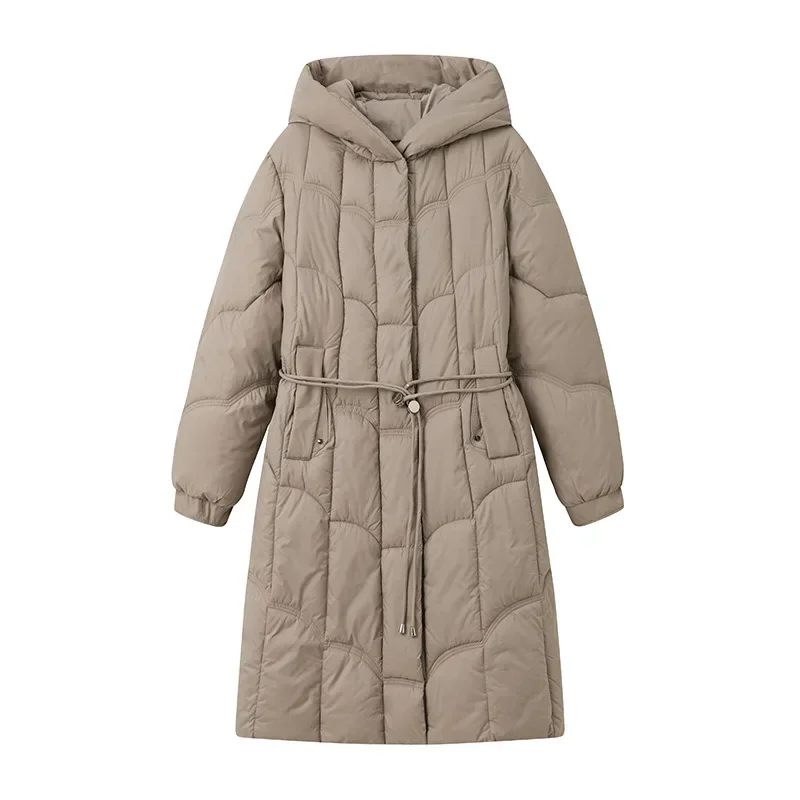 Herbst Winter Lange Mäntel Maxi Parkas Frauen EINE Linie Mantel Dicke Warme Lose Beiläufige Mit Kapuze Elegante Splice Jacken Enge Taille 2024