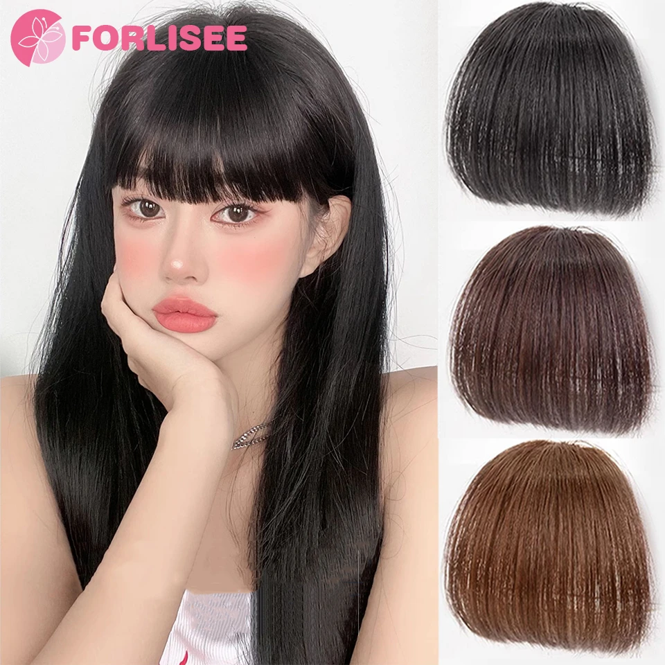 ผู้หญิงสังเคราะห์ธรรมชาติหน้าผาก Hairline Bangs วิกผมชิ้นแบนตรงผมขอบปลอมหัวผ้าม่านหนาการ์ตูน Bangs