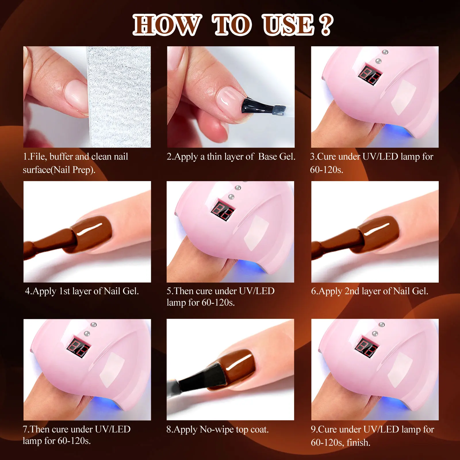 ชุดยาทาเล็บเจล 12 ชิ้น พร้อมเบสโค้ทและท็อปโค้ท สีน้ำตาลแดง สำหรับฤดูหนาว แบบกึ่งถาวร ลอกออกได้ด้วยน้ำยาล้างเล็บเจล ยูวี เจลวานิช ชุดทำเล็บ อุปกรณ์ทำเล็บ