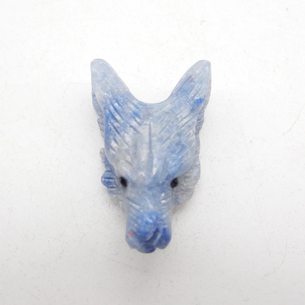 Natural Blue Kyanite Hand Carved Wolf Head Pendant Bead,Semiprecious Fashion Jewelry Necklace Accessories