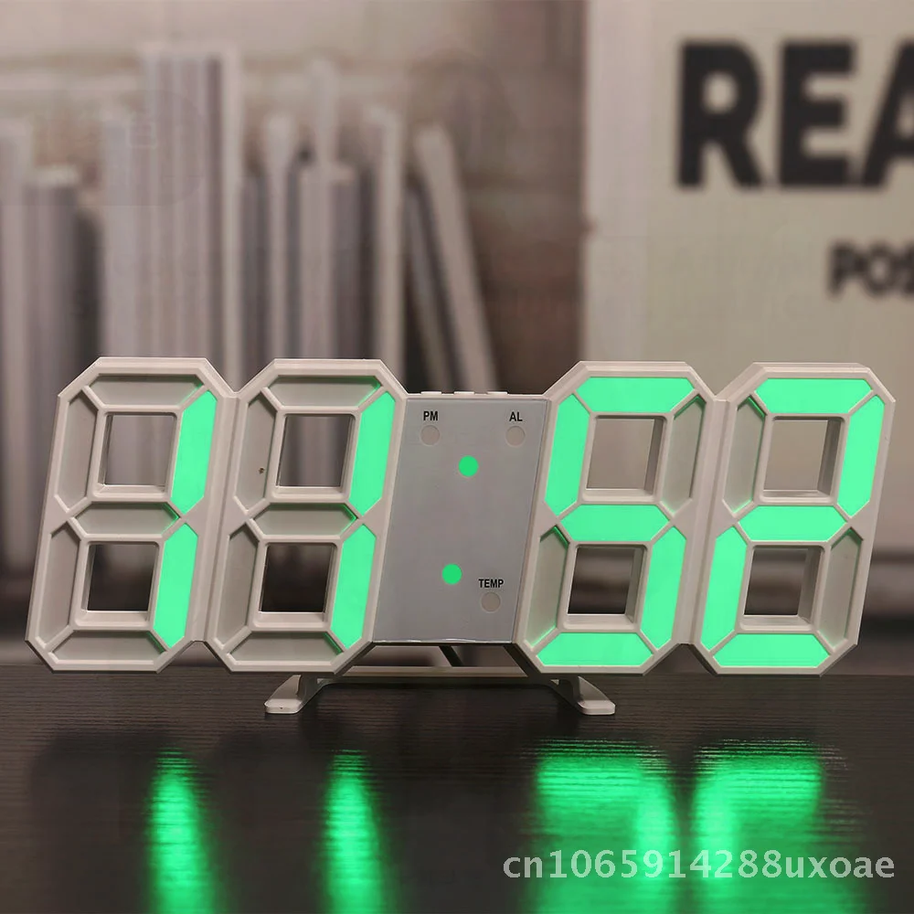 3D LED Digital Clock Wall Mounted Electronic Alarm Clock with Perpetual Calendar Thermometer for Living Room White/Black Frame