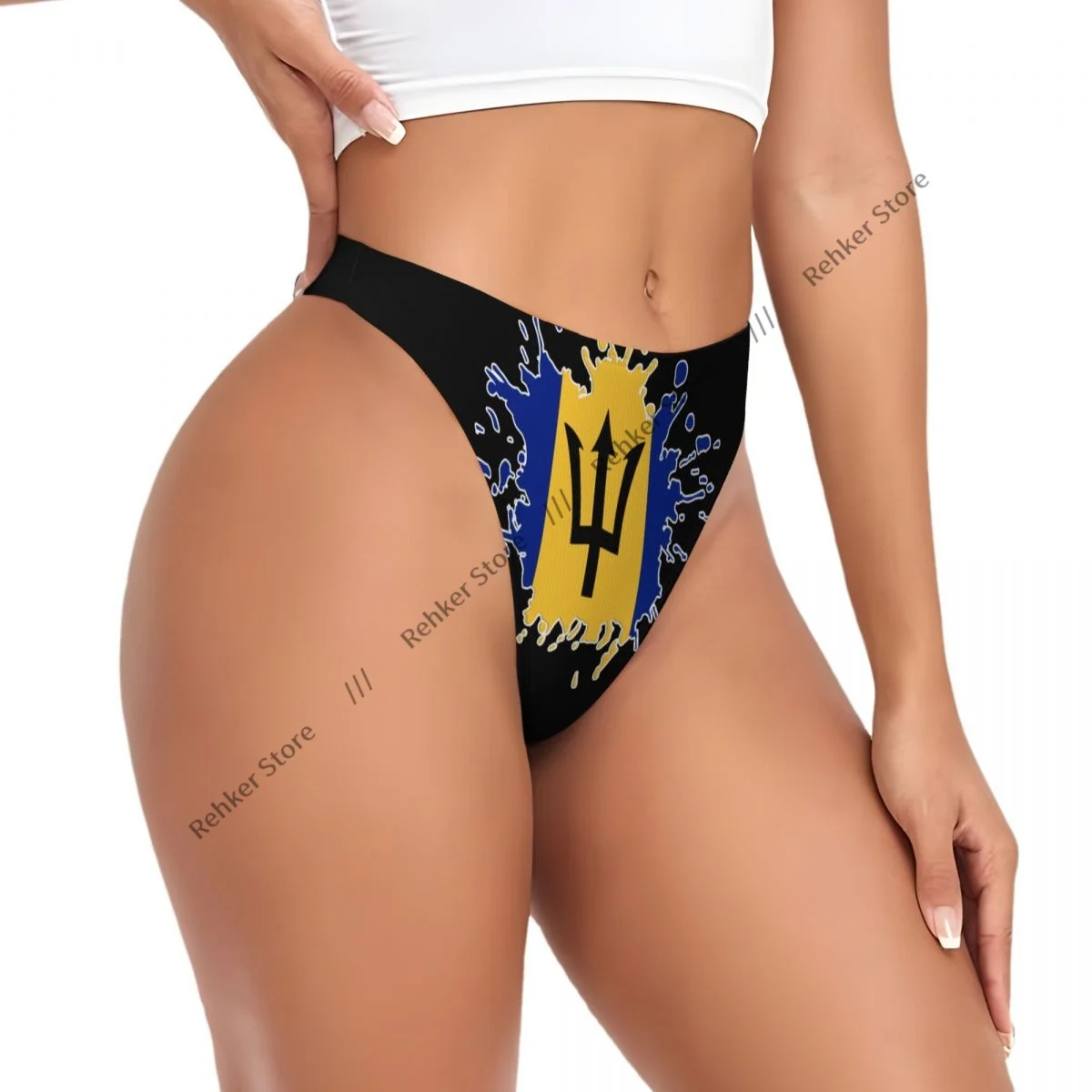 

Thongs For Women V Waist G-String Panties Abstract Barbados Flag Underwear Breathable Underpants