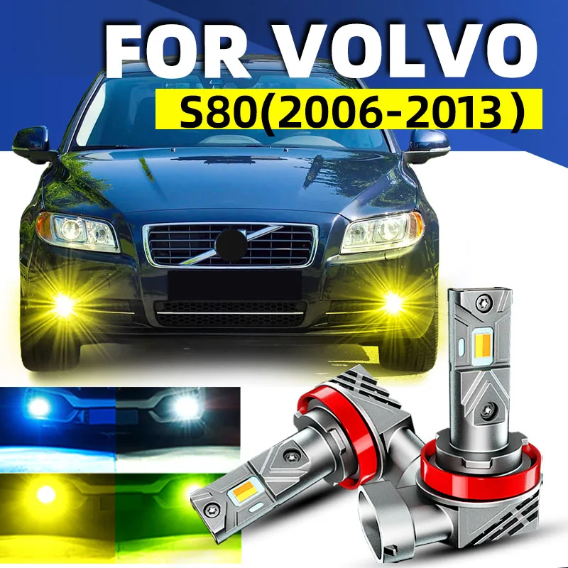 2pcs Car LED Front Fog Lights Bulbs Dual Colors Switchback White Yellow For Volvo S80 124 Saloon 2006 2007 2008 2009 2012 2013