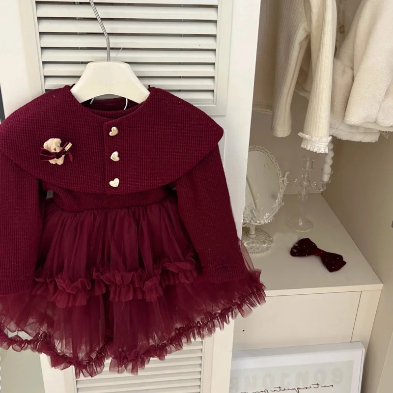 Children's Clothing Girl's Sweater2024Autumn New Children Long Sleeve Knitted Dress Baby Woolen Skirt